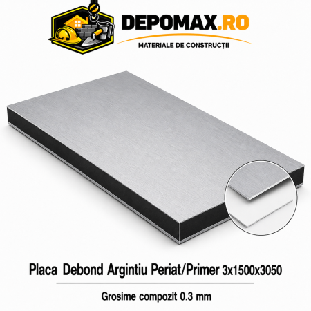 Placa BOND argintiu periat/primer 3mm, 1500x3050mm, aluminiu 0.3mm